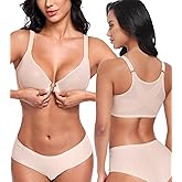 HACI Womens's Posture Bra Front Closure Deep V Unlined Mesh Sheer See Through Underwire Plus Size