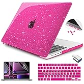 Teryeefi for M5 M4 M3 M2 M1 MacBook Pro 14 inch Case 2025 2024 2023 2021 fits Model A2918 A2992 A2779 A2442, Glitter Protection Hard Shell Cover with Keyboard Cover & Type C Adapter, Sparkly Rose Pink