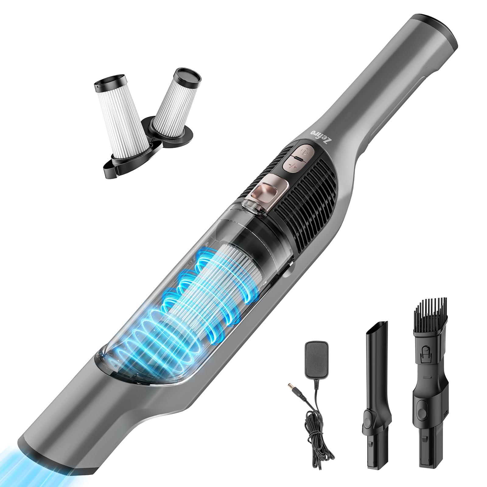 Photo 1 of Compact & Powerful Cordless Handheld Vacuum, Rechargeable Portable Car Vacuum for Car & Pet Hair, Zefiro with XL Dust Cup, High-Suction, 2 Brushes & Filters, Long Runtime, Ideal Gift