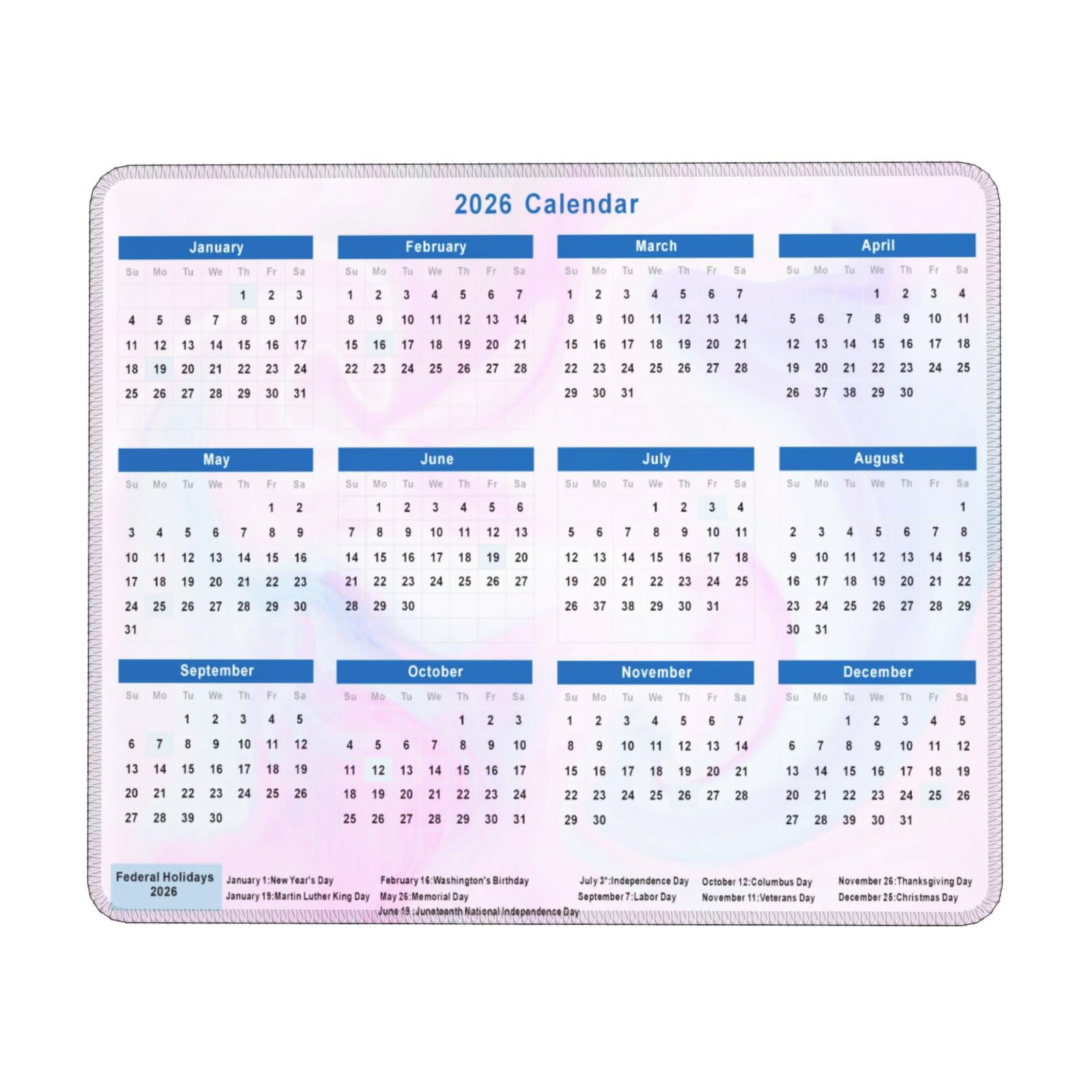 Photo 1 of 2026 Calendar Mouse Pad, Cute Calendar with Holidays Mouse Pads, Non-Slip Rubber Base Mousepad for Office Desk Computers Laptop