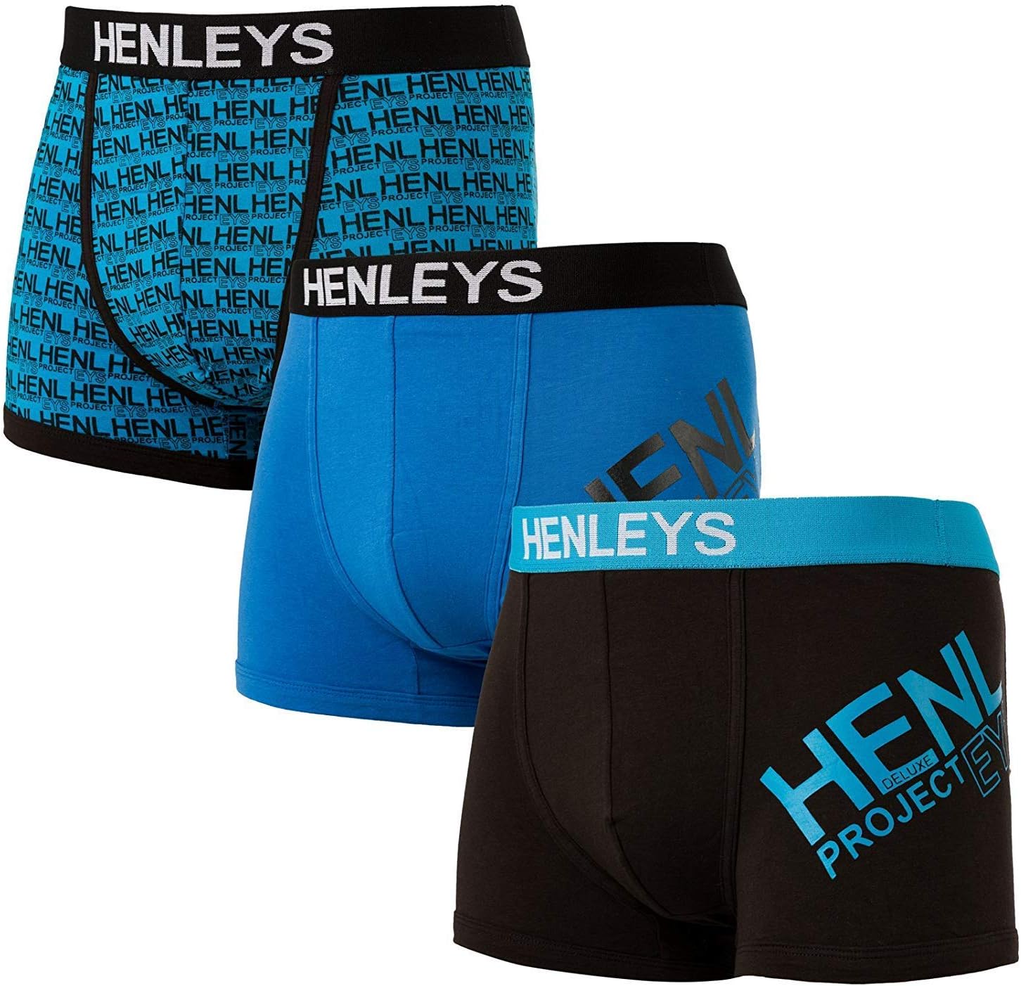 Henleys Mens Designer 3 Pack Boxer Shorts Stretch Jersey Boxed Underwear Trunks