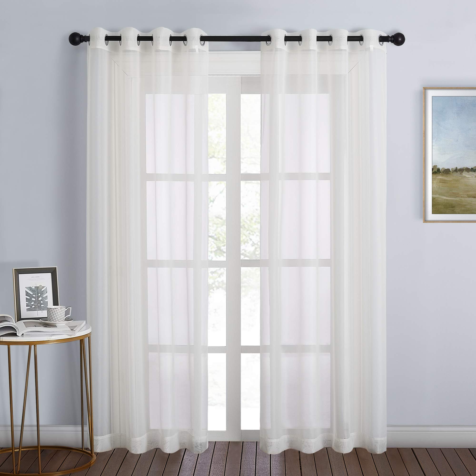 Photo 1 of ***PARTIAL SET/ 1 PANEL*** NICETOWN Sheer Curtains for Bedroom Windows 84 inch Length, Grommet Casual Voile Sheer with Light Filter Window Treatments for Nursery/Living Room, Beige, Set of 2, 54" Wide