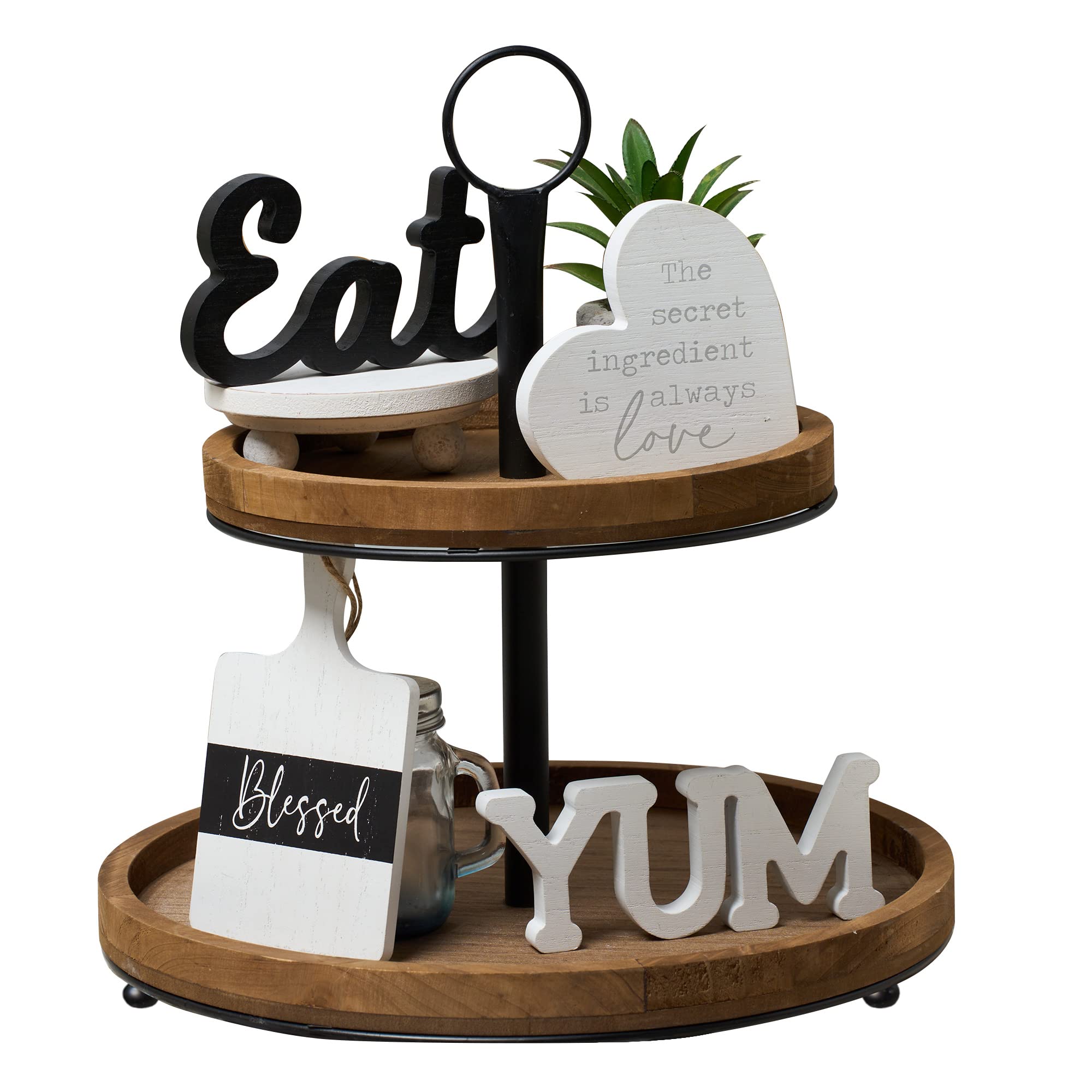 Photo 1 of GENMOUS Farmhouse Kitchen Tiered Tray Decor Items Mini Set, Rustic Black and White Kitchen Counter Decor, Two Tiered Tray Kitchen Decor Set for Home Kitchen Dining Room Table Decoration