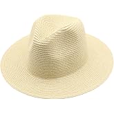 Women Men Straw Panama Hats Summer UPF 50+ UV Protection Beach Hats Packable Wide Brim Fedora Sun Hat