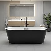 Freestanding Bathtub – Acrylic Extra Large Soaking Bathtub, 67 Inch Modern Free Standing Tub with Chrome Drain & Overflow, Black & White Freestanding Tub for Home Spa Upgrade