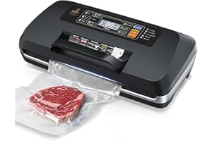 LKKNC 95kpa Vacuum Sealer Machine,Commercial Fully Automatic Food Sealer,10-in-1 Functions & Powerful Sealing System with Double Heat Seal,Easy-Lock Handle,Built-in Cutter,1 Bag Rolls and 10 Pre-cut Bags