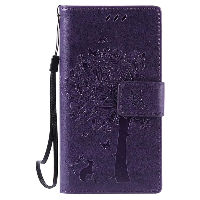 Hozor Sony Xperia Z5 Compact/Z5 mini Handyhülle, zarte Baumprägung, aus Weichem PU-Leder und TPU-weichem Silikon, starker Magnetschließe mit Handschlaufe, zwei Kartensteckplätzen und Geldschlitz