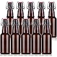 KITGLASCUP Amber Beer Bottles with Flip Caps, 12oz 10 Pack Glass Bottle with Swinging Top for Airtight Lids, Home Brewing and Fermentation Kombucha, Vanilla Extract, Beverage, Water, Kefir