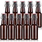 KITGLASCUP Amber Beer Bottles with Flip Caps, 12oz 10 Pack Glass Bottle with Swinging Top for Airtight Lids, Home Brewing and Fermentation Kombucha, Vanilla Extract, Beverage, Water, Kefir