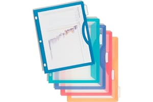 U Brands Poly 5-Tab Three Ring Binder Dividers with Tabs and Pockets, Clear View, 10 Set, Assorted Brights, 3-Hole Punched Pocket Dividers