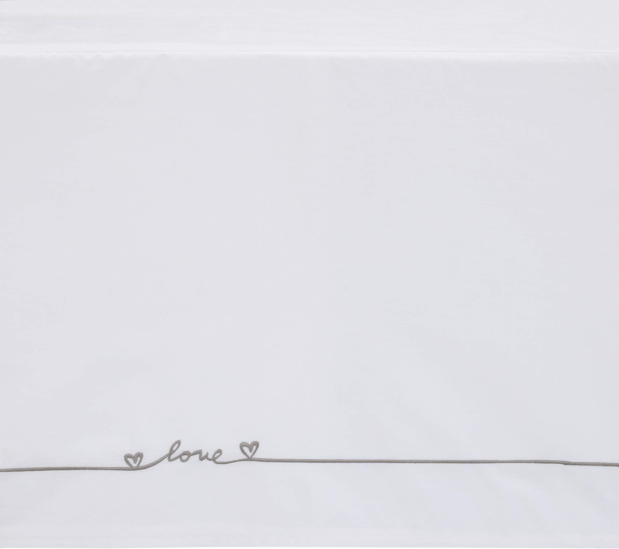 ED Ellen DeGeneres Cotton Tail - Soft 100% Cotton Ivory with Grey"Love" Embroidery Crib Skirt, Ivory, Grey
