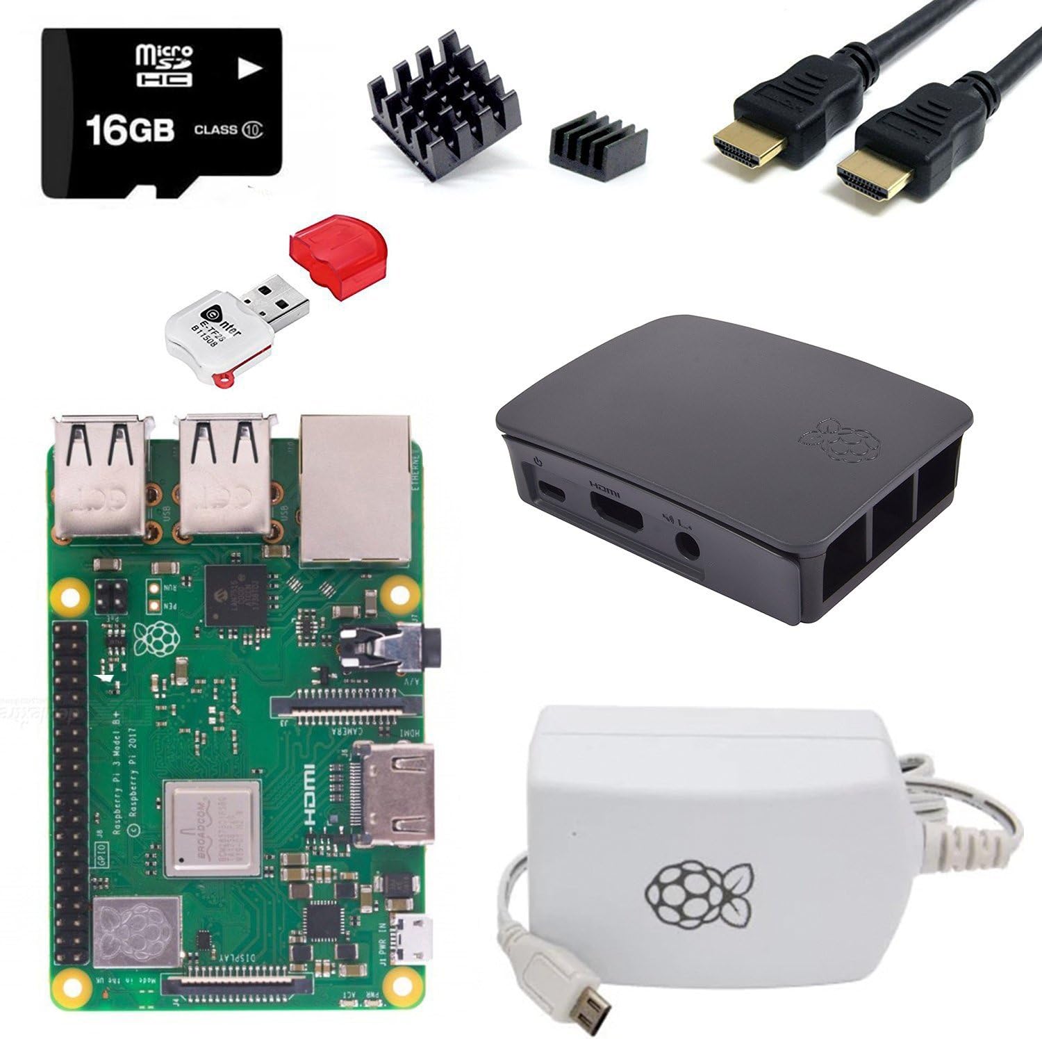 Electrobot Raspberry Pi 3 B+ (B Plus) Starter Kit (16, Black Official Case, 2.5A Raspberry Pi Certified Power Supply)