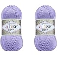Alize Diva Yarn Hand Knitting Yarn 100% Microfiber Acrylic Yarn Alize Diva Silk Effect Thread Crochet Art Lace Craft Lot of 2 skeins 200gr 767 yds (158-Lavander)