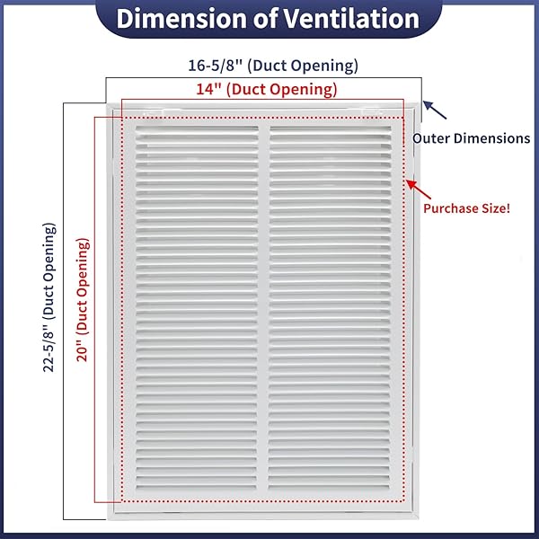 HOWEALL 14″W X 20″H [DUCT OPENING SIZE] STEEL RETURN AIR FILTER GRILLE – REMOVABLE FACE/DOOR FOR 1 INCH FILTERS -HVAC VENT COVER GRILL – WHITE [OUTER DIMENSIONS: 16 5/8″W X 22 5/8″H]