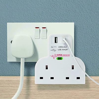 BARGAINSGALORE Surge Protected Double Socket 2 Gang Plug 2 USB Ports Power