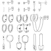 Jstyle Small Gold Hoop Earrings Set for Women, 14k Gold Plated Hoop Studs Earrings for Women, Hypoallergenic Dainty Gold Earrings for Gift