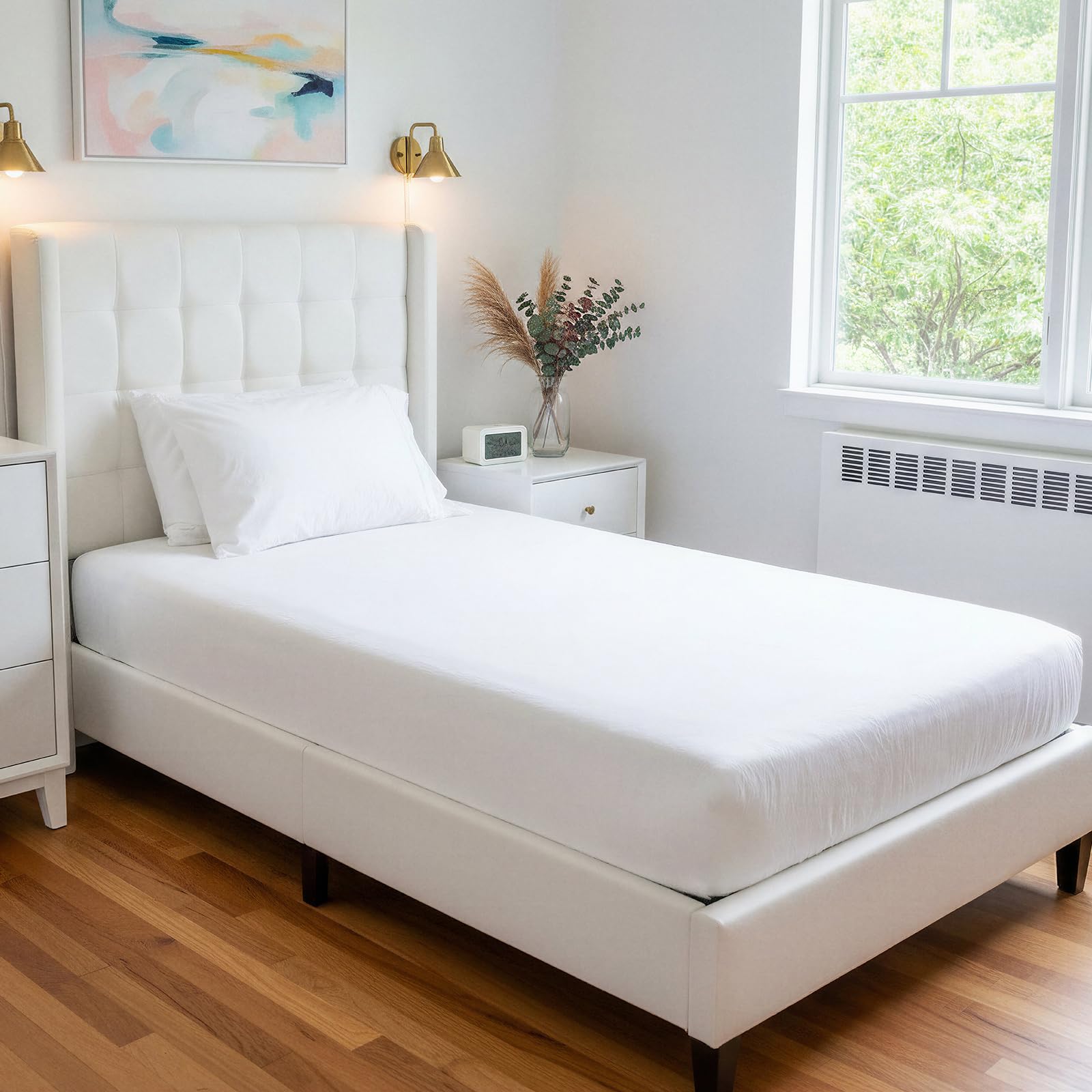 Pizuna Luxury Cotton Single Bed Fitted Sheet White, 800 Thread Count 100% Long Staple Cotton Fitted Sheet Single Bed 90 X 200cm, Sateen Weave Crisp Fitted Sheets Deep Fit 40 cm 1 PC White