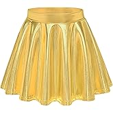 Auranso Girls Metallic Skater Skirt Sparkly Shiny Flared Pleated A-Line Mini Skort