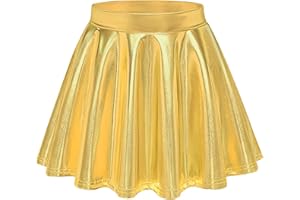 Auranso Girls Metallic Skater Skirt Sparkly Shiny Flared Pleated A-Line Mini Skort