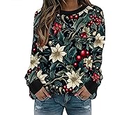 Neyaolk Womens Christmas Floral Sweatshirts Funny Graphic Crewneck Pullover Tops Casual Loose Long Sleeve Tops Xmas Shirts