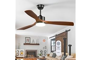 addlon 52 inch Ceiling Fans with Lights and Remote Control, Reversible, 3 Wood Blades, 6 Speeds, 3CCT Dimmable, Noiseless, Indoor/Outdoor Black Walnut Ceiling Fan for Bedroom Living Room Gazebo Patio