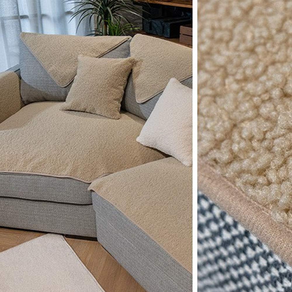 Khaki Loop Fleece Couch Cover Sofa Cover Modern Home