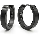 Stainless Steel Black Round Hoop Earrings 21mm
