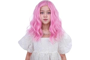 Edivd Light Pink Wig for Kids Girls Short Wavy Curly Pink Wig Children Side Part Wigs Heat Resistant Synthetic Hair with Cap