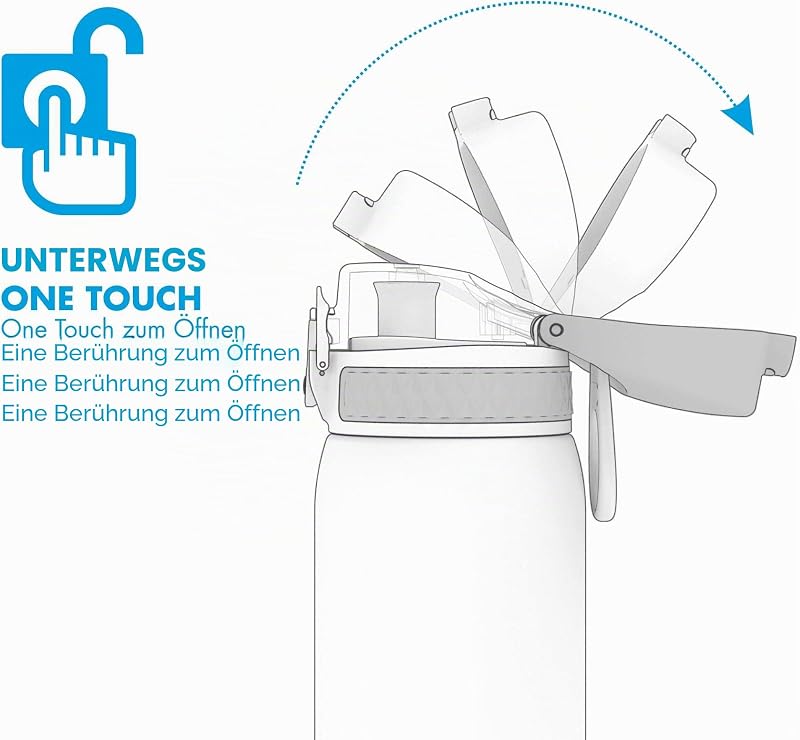 Kinder Trinkflasche, Edelstahl Leicht 400ml, Nicht Isoliert, Auslaufsicher, Einhandöffnung, Sichere Verriegelung, Spülmaschinenfest, Klappdeckel, Tragegriff, Leicht zu Reinigen, Aqua
