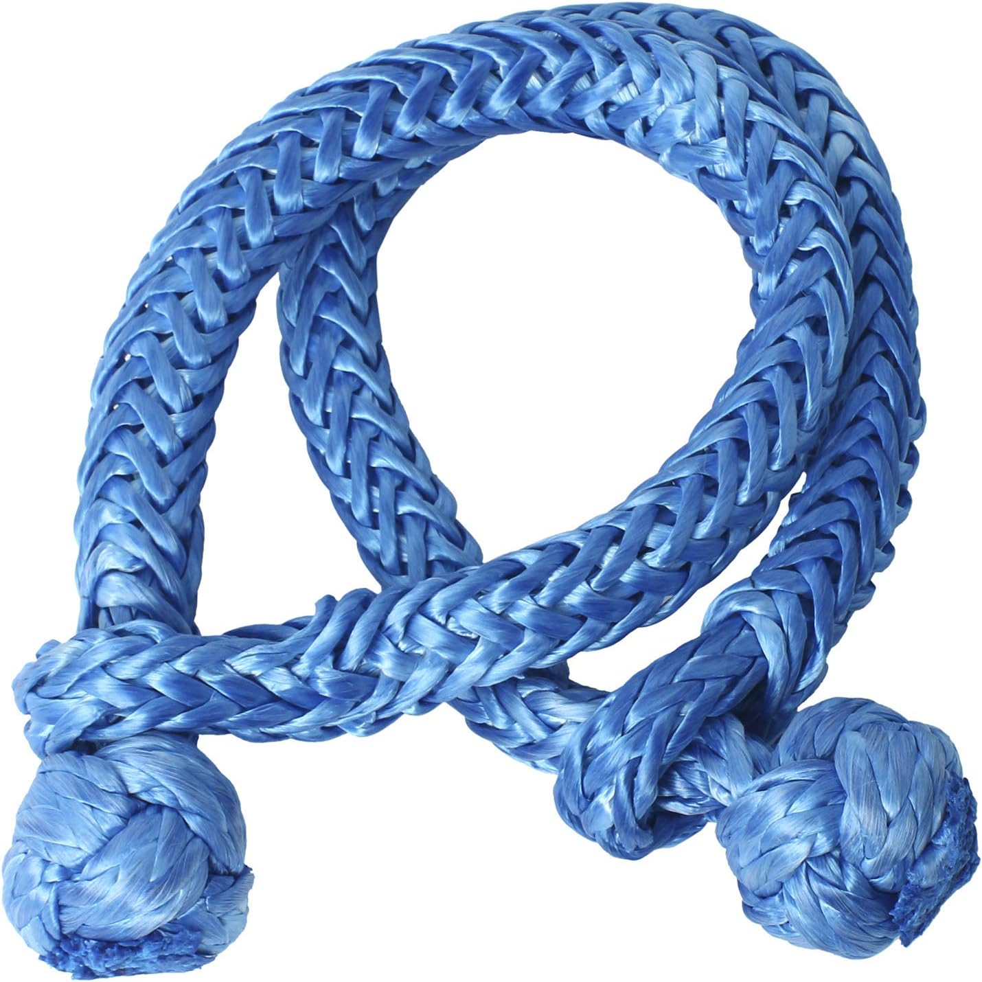 NovelBee 2 Pack of Soft Shackles,UHWMPE 12 Strand Synthetic Rope,Inner core Dia:6mm;Bow Width:100mm (Blue)