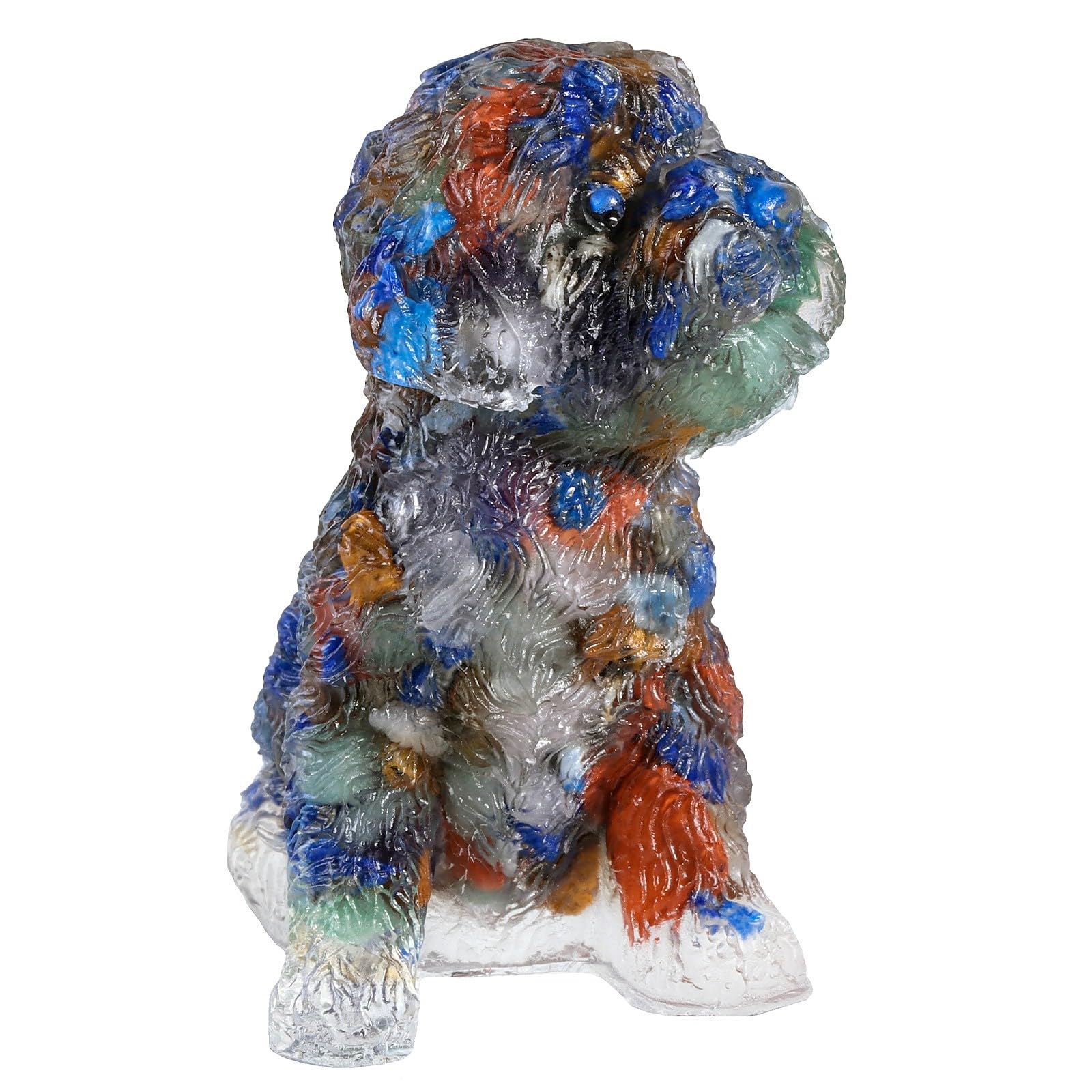 Mookaitedecor 6.5cm Mixed Stones Crystal Sitting Puppy Figurine Ornament for Home, Healing Crystal Gift for Dog Lover, Resin Animal Stone Statue Good Luck Desk Decoration & Cute Room Decor
