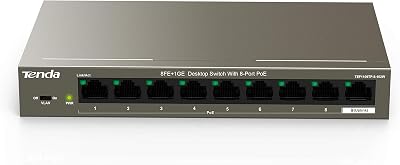 Tenda TEF1109P-8-63W 9-Port PoE Switch 10/100Mbps 58W Metal 250m Plug & Play