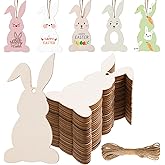 AWIZOM 72 Pcs Easter Bunny Wood Cutouts Unfinished Wooden Bunny Ornaments Wooden Rabbit Cutouts Blank Wood Spring Bunny Slices with Twine for DIY Crafts Tags Spring Easter Hanging Decor,3.94x1.97