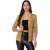 Allegra K Women's Sequin Cardigan 3/4 Sleeve Open Front Velvet Sparkle Jacket Party Glitter Blazer