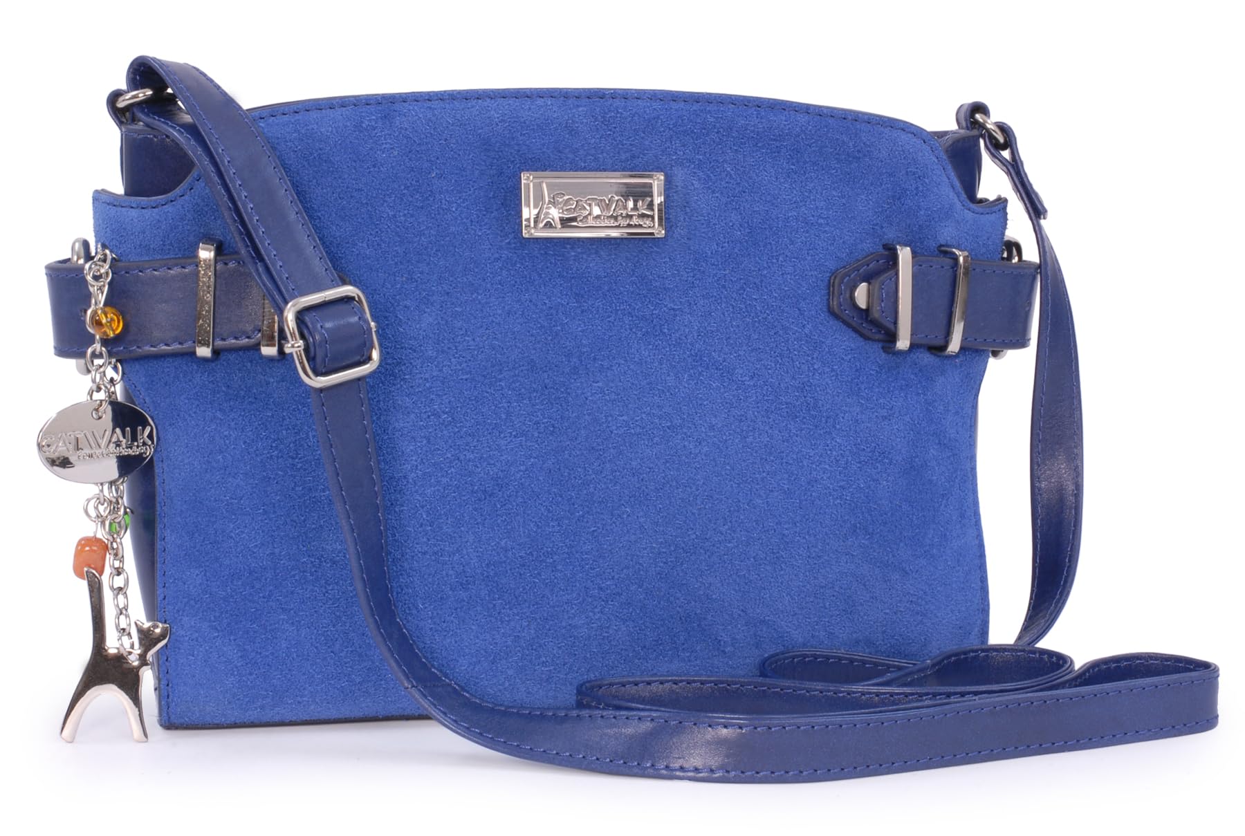 Catwalk Collection Handbags - Women's Leather Cross Body Bag - Medium Handbag - Adjustable Strap - Smooth Leather And Suede - Amanda - Blue