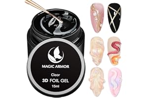 MAGIC ARMOR 3D Nail Foil Glue - 15ml Transfer Gel Adhesive for Foil Sheets - Nail Art Kit (Linear/Shell/Ripple) - Salon DIY UV Lamp Required