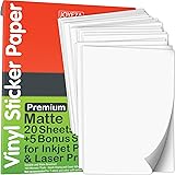 JOYEZA Premium Printable Vinyl Sticker Paper for Inkjet Printer - 25 Sheets Matte White Waterproof, Dries Quickly Vivid Color