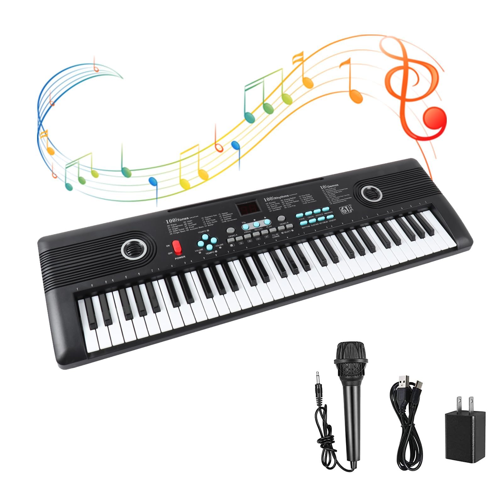 61 Keys Piano Keyboard with Built-in Speaker and Microphone, Portable Electronic Digital Piano for Beginners, Perfect Musical