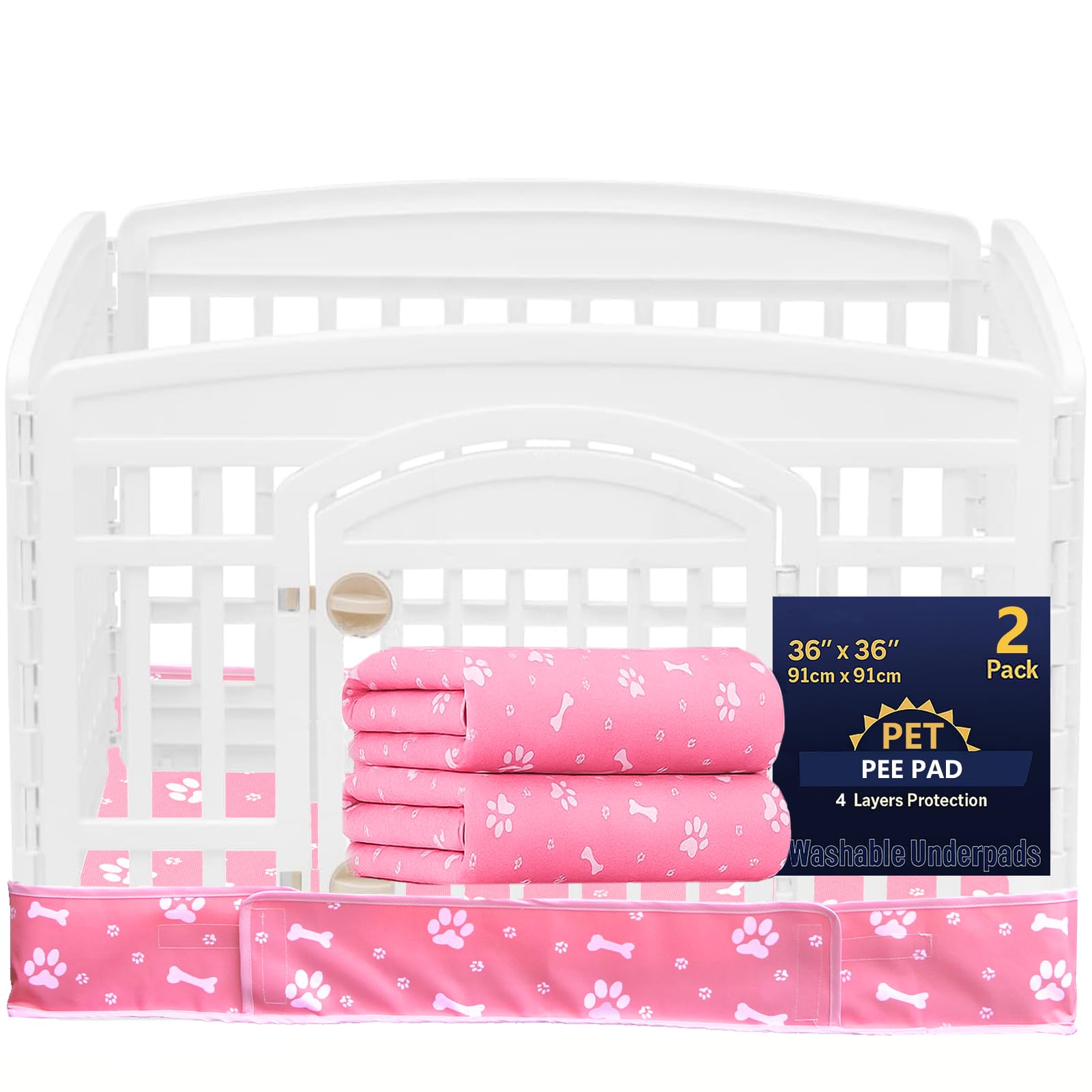 Photo 1 of 2 Pack Dog Playpen Bottom Pad Fits for 36 Inch 4 Panels Exercise Pet Playpen, Dog Crate Pad Puppy, Hoop and Loop Design (Note: Playpen Not Included). (Pink)