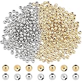 UNICRAFTALE About 400pcs 2 Colors Round Spacer Beads 4mm 304 Stainless Steel Loose Beads Rondelle Beads Metal Spacer Bead Small Smooth Beads Finding for DIY Bracelet Necklace Jewelry Making