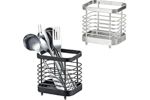2 PCS Utensil Holder Stainless Steel Drying Rack Kitchen Counter Cutlery Silverware Flatware Drainer Caddy Forks, Knives, Spo