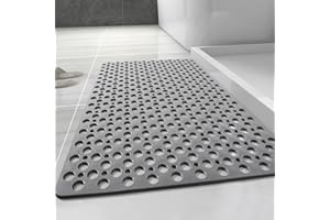 FEBHER Bathtub Mat Non Slip Shower Mat, Non Slip Bath Mat and Shower Mat with Suction Cups and Drain Holes, Easy to Clean Soft Machine (Gray,29.5" x 17" (Rectangular))