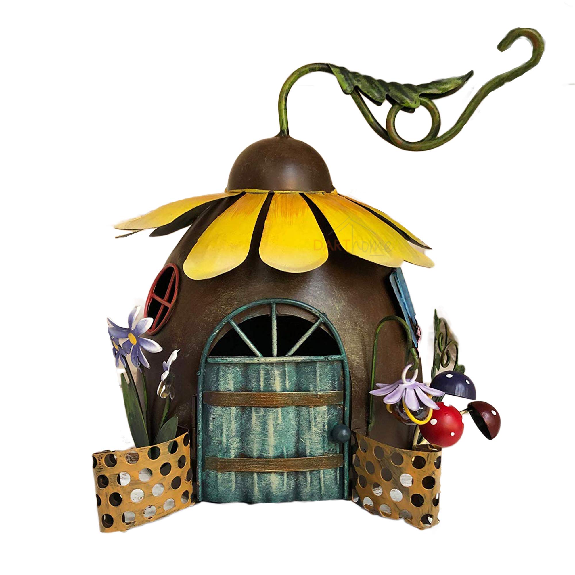 Metal Fairy Sunflower House Outdoor Garden Patio Sculpture Decorative Ornament