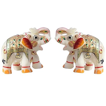 Fashion Bizz Handicraft Home Decor Marble Meena Elephant Pair