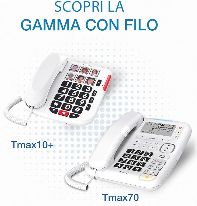 TMAX 10+ Telefono a filo per anziani - Tasti grandi - Audio Boost - Tasti con foto - Vivavoce - Indicatore luminoso di chiamata - Suoneria forte - Compatibile con apparecchi acustici