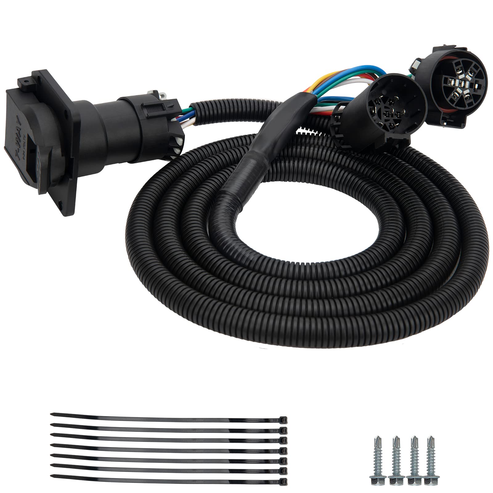 Photo 1 of 56070 7-Pin Trailer Wiring Harness Extension, 5Th Wheel 7 Pin Connector, 7-Foot Vehicle-Side Truck Bed, Compatible with Chevrolet, Dodge, Ford, GMC, Nissan, Ram, Toyota, Bright Black