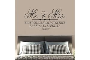 SEATUNE Wall Decals for Bedroom, Wall Stickers for Bedroom, (Easy to Apply), Vinyl Wall Decor Art Quotes, Bible Verse Church Christian God Scripture Inspirational Home Sayings Word Sign, Mr and Mrs 21"X11"