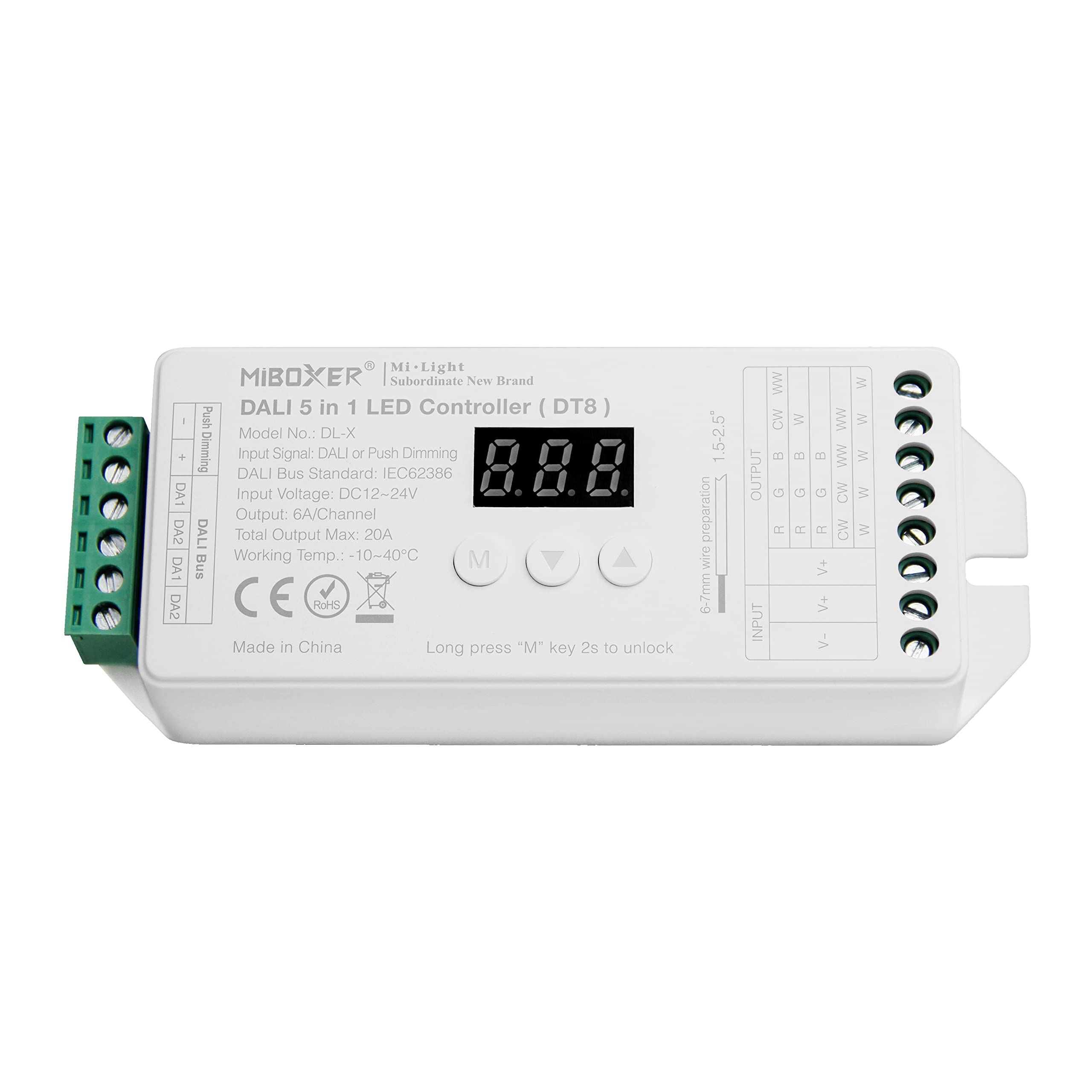 LIGHTEU, Milight Miboxer DALI 5 in 1 LED Strip Controller, PWM dimming Output, 12-24V Compatible with 5 Modes LED Strips DL-X (DT8)