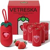 VETRESKA Dog Poop Bag Dispenser with Strawberry Scented Bags, 105 Counts | Leak Proof and Extra Thick Pet Waste Bags, 1 Poop Bag Holder and 7 Rolls for Dog Walking and Cats Litter