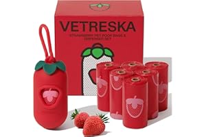 VETRESKA Dog Poop Bag Dispenser with Strawberry Scented Bags, Leak Proof, Extra Thick and Large Pet Waste Bags,1 Count Bag Ho